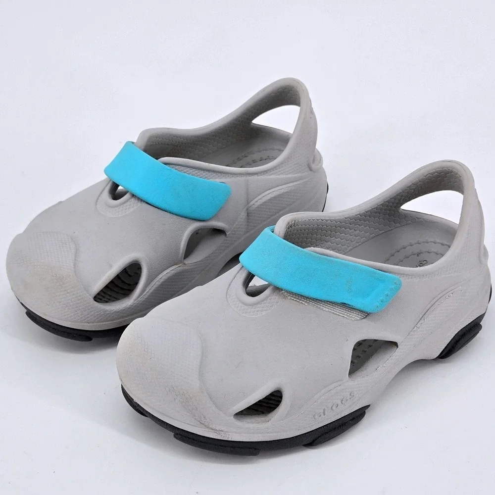 Crocs Toddler All Terrain Fisherman Sandals Gray Atmosphere Blue Water Shoes C9